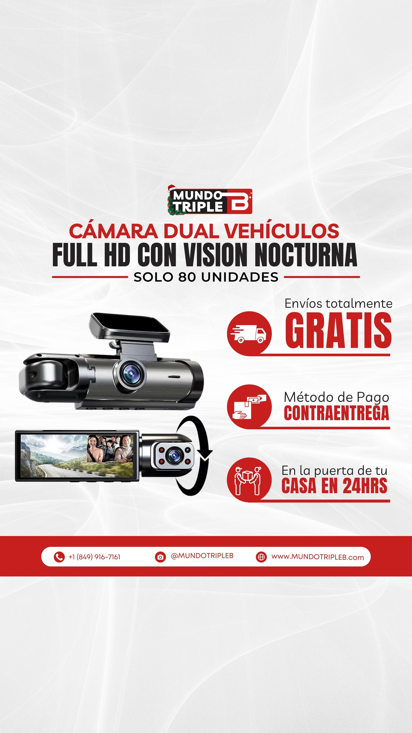 CÁMARA DUAL PARA VEHÍCULOS HD: Registra cada detalle en carretera con su doble lente y grabación en bucle