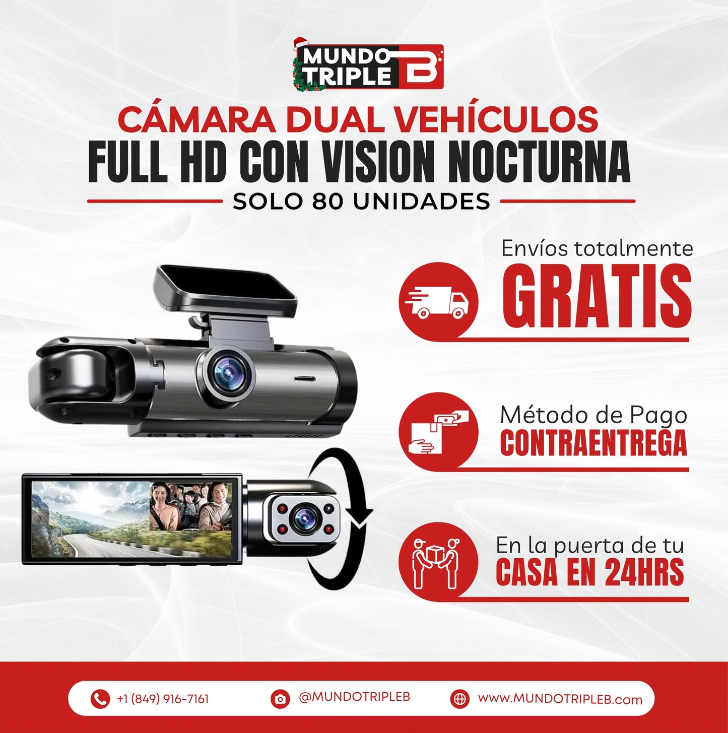 CÁMARA DUAL PARA VEHÍCULOS HD: Registra cada detalle en carretera con su doble lente y grabación en bucle