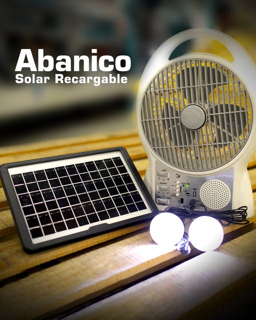 Abanico SolarBreeze™ Recargable con Bocina Bluetooth y 2 bombillos | Dile adiós al calor con este ventilador recargable y portátil