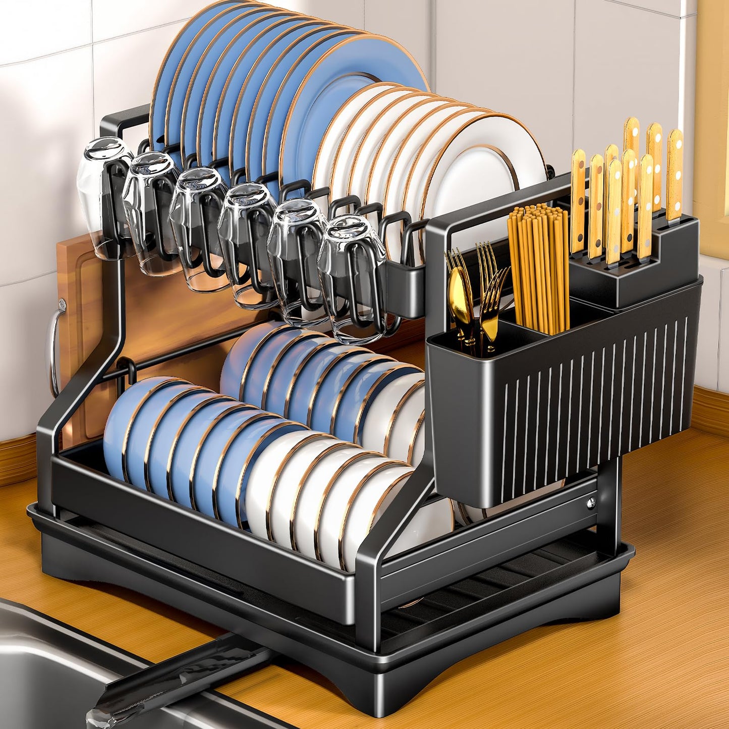 ¡OFERTA! COMBO 3 x 1: Escurridor de Platos Doble + Dispensador de Jabón + Filtro de Agua
