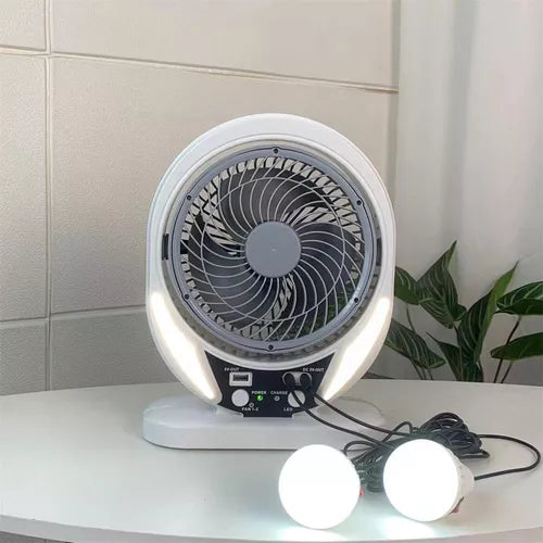 Abanico SolarBreeze™ Recargable con Bocina Bluetooth y 2 bombillos | Dile adiós al calor con este ventilador recargable y portátil
