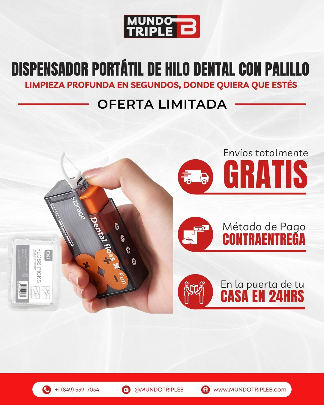 Dispensador Portátil de Hilo Dental con Palillo Reutilizable | Limpieza profunda en segundos, donde quiera que estés