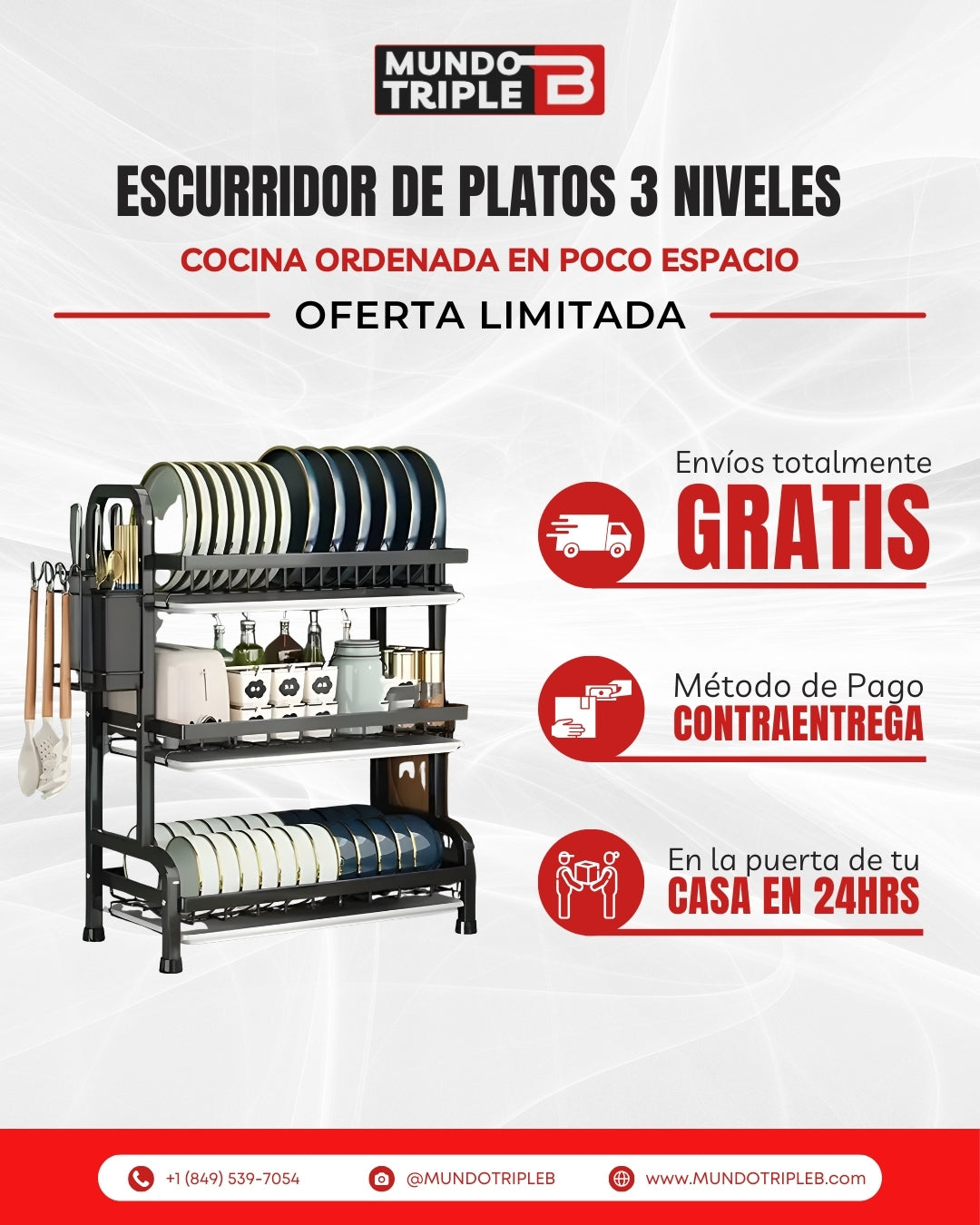 Escurridor de Platos 3 Niveles | Orden, Estilo y Practicidad en tu Cocina