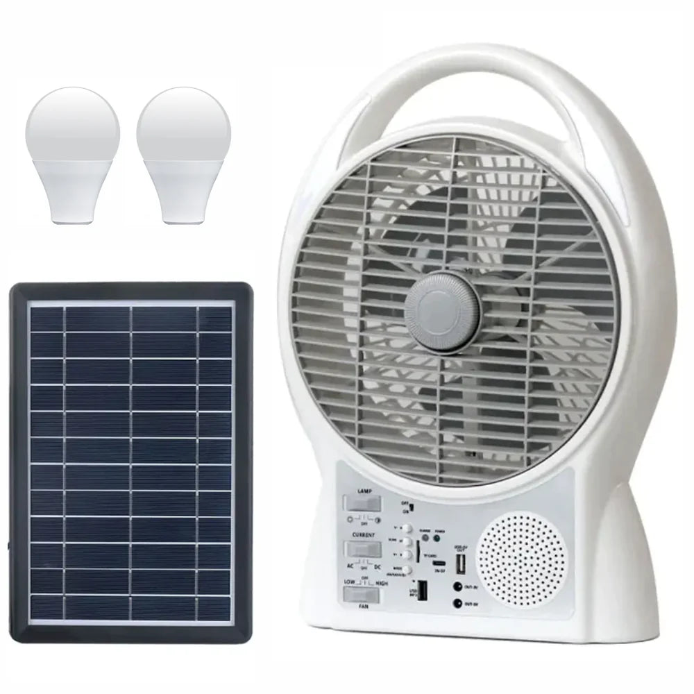 Abanico SolarBreeze™ Recargable con Bocina Bluetooth y 2 bombillos | Dile adiós al calor con este ventilador recargable y portátil