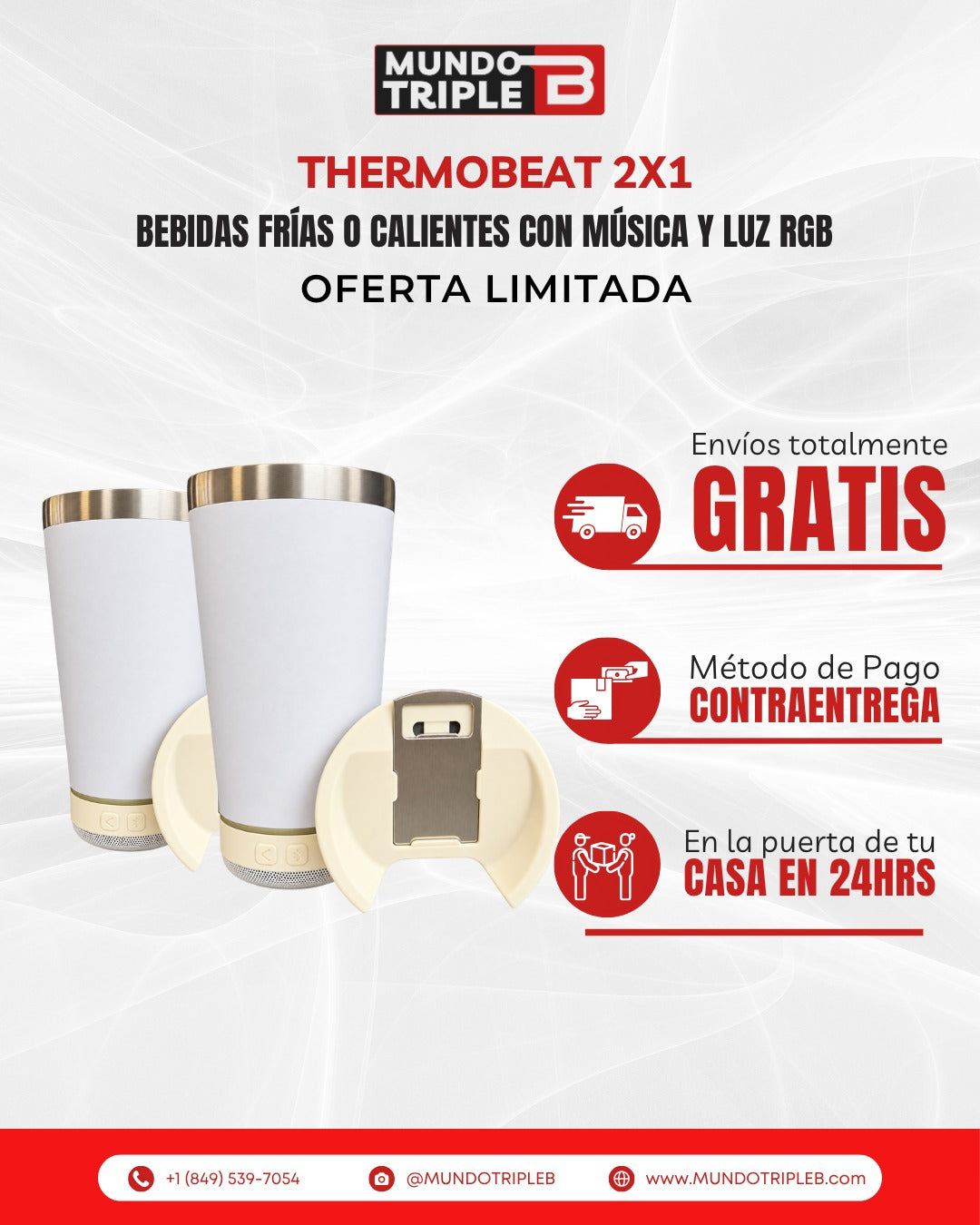 ThermoBeat™ 2x1 | Dos Vasos Térmicos con Música, Luz RGB y Bebidas Frías o Calientes