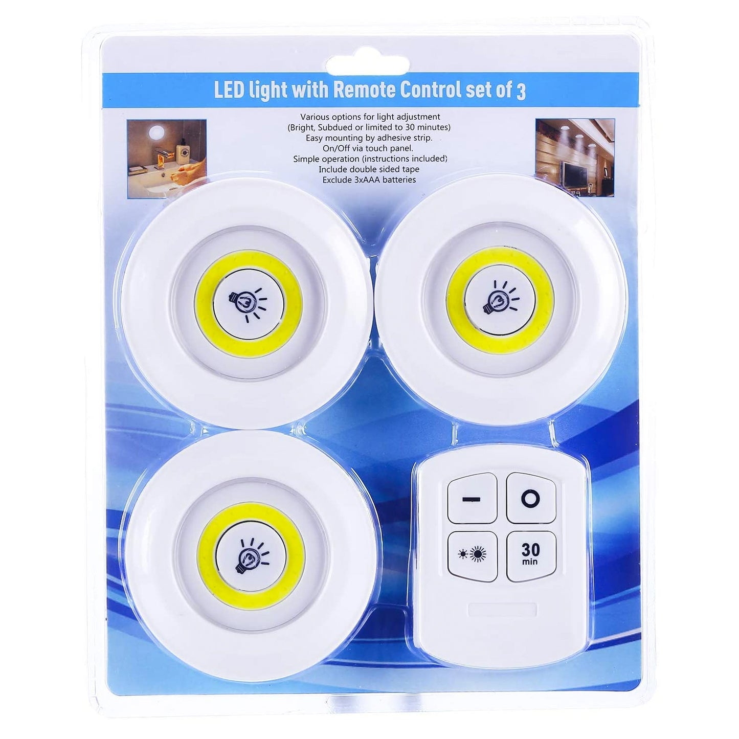 KIT DE 6 LUCES INALÁMBRICAS + 2 CONTROL REMOTO: Brillo ajustable y temporizador | Comodidad y ahorro en cada clic