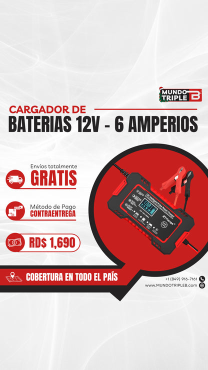 CARGADOR DE BATERÍAS PARA VEHÍCULOS DE 12V Y 6 AMPERIOS