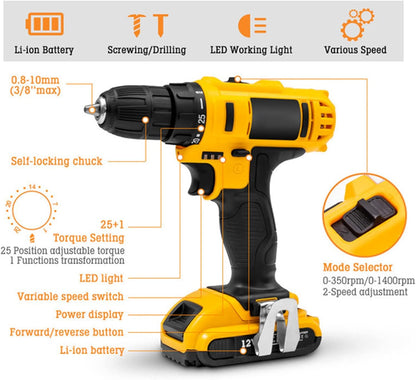 PowerDrill PRO™ 36PZ KIT DE TALADRO INALAMBRICO CON HERRAMIENTAS | Perfora Madera, Metal y Ladrillo con Facilidad – ¡Máxima Potencia en tus Manos!