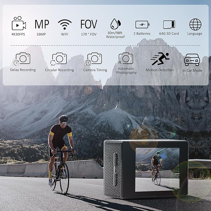 CÁMARA DE ACCIÓN 4K CON WIFI: Alta calidad, gran angular y accesorios incluidos para cualquier aventura