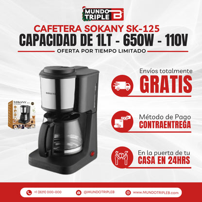 CAFETERA SOKANY DE 1LT, 650W, 900ML, 110V PARA 12 TAZAS