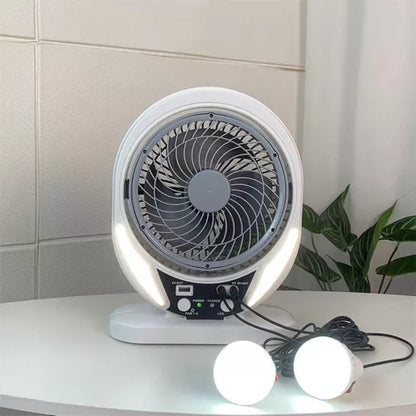 Abanico SolarBreeze™ Recargable con Bocina Bluetooth y 2 bombillos | Dile adiós al calor con este ventilador recargable y portátil