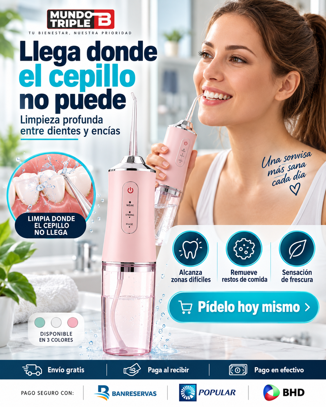 Irrigador Oral Portátil AquaClean™ | Limpieza profunda entre dientes y encías: llega donde el cepillo no puede