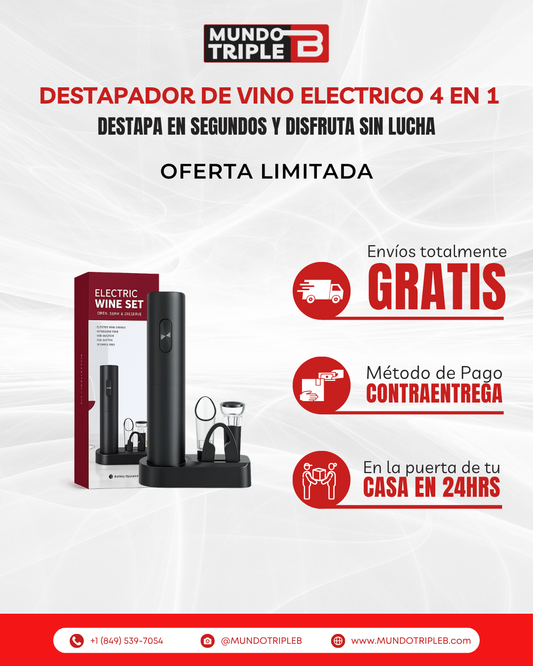 Destapador de vino electrico 4 en 1 – Destapa en Segundos y Disfruta sin Lucha