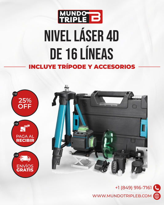 Nivel Láser 4D de 16 Líneas con Trípode y Accesorios MasterFix™ | Precisión profesional en segundos: Nivel Láser 360° con control remoto