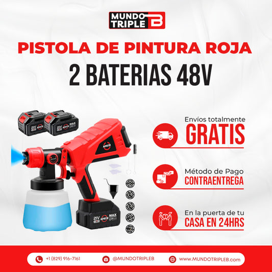 Pistola de Pintura Inalámbrica 48V con 2 Baterías PowerPaint™ | Ideal para paredes, puertas, muebles y más