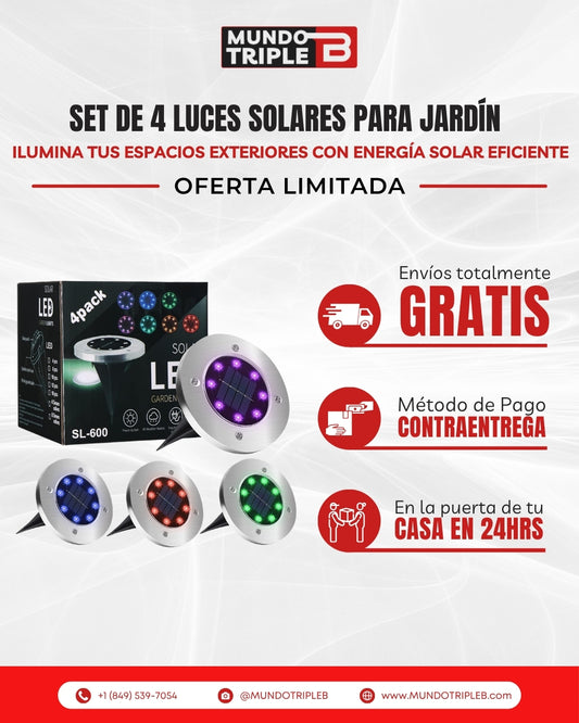 Set de 4 Luces Solares para Jardín | Ilumina tus espacios exteriores con energía solar eficiente