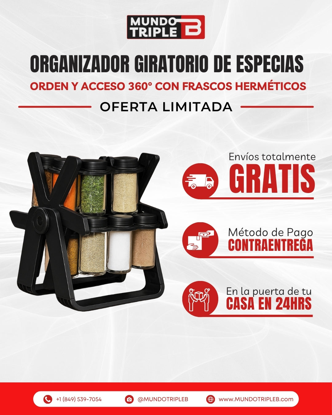 Organizador Giratorio de Especias con Frascos Herméticos | Orden y Estilo 360°