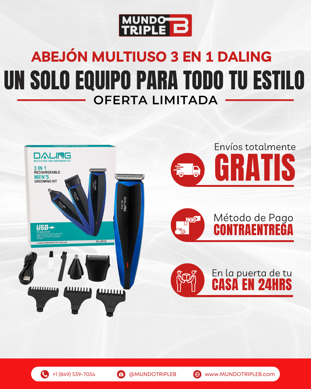 Abejón Multiuso 3 en 1 Daling | Barba, Bigote y Patillas Perfectas: Un Solo Equipo para Todo tu Estilo