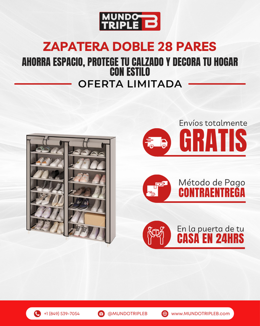 Zapatera Doble 28 Pares | Ahorra Espacio, Protege tu Calzado y Decora tu Hogar con Estilo