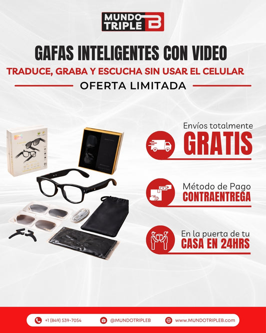 Gafas Inteligentes con Cámara HD y Control por Voz | Traduce, graba y escucha sin usar el Celular