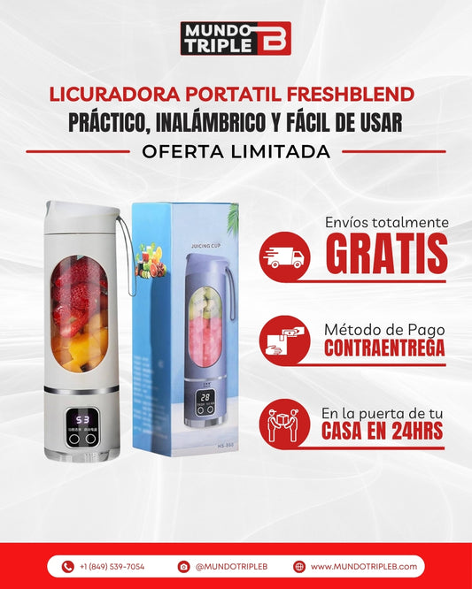 Licuradora Portátil FreshBlend™| Bebidas Naturales al Instante: Práctico, Inalámbrico y Fácil de Usar