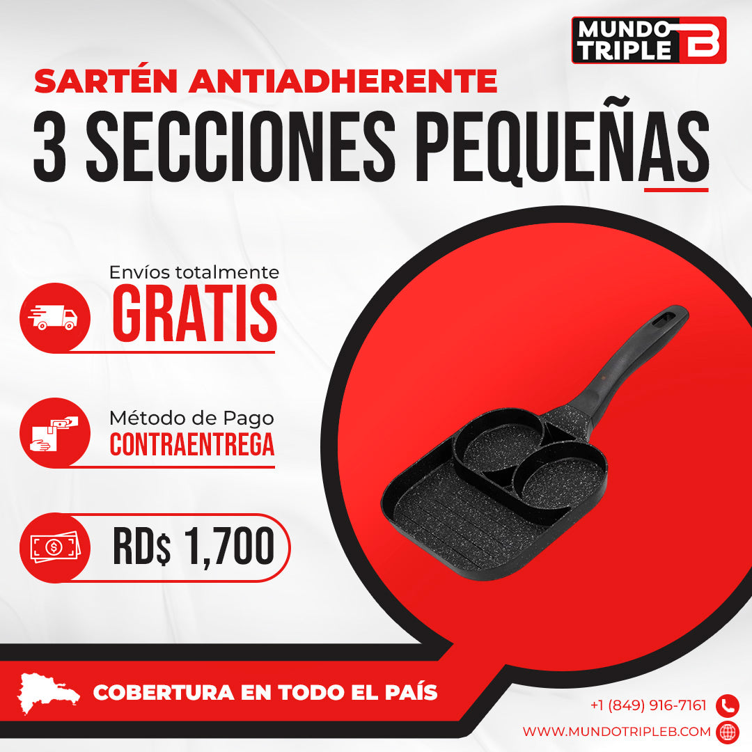 Sartén antiadherente 3 en 1 EasyCook Pro™ |  ¡Desayuno en minutos! Cocina 3 alimentos al mismo tiempo sin mezclar sabores