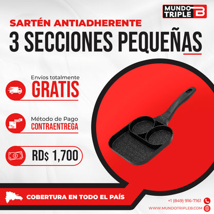 Sartén antiadherente 3 en 1 EasyCook Pro™ |  ¡Desayuno en minutos! Cocina 3 alimentos al mismo tiempo sin mezclar sabores