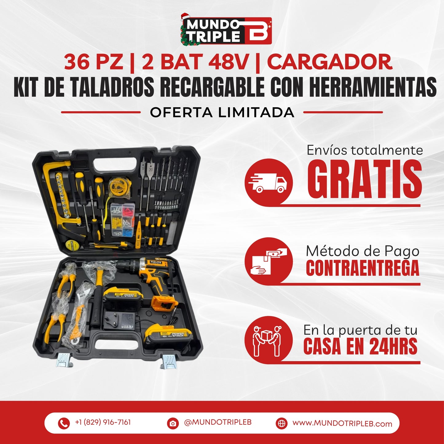 PowerDrill PRO™ 36PZ KIT DE TALADRO INALAMBRICO CON HERRAMIENTAS | Perfora Madera, Metal y Ladrillo con Facilidad – ¡Máxima Potencia en tus Manos!