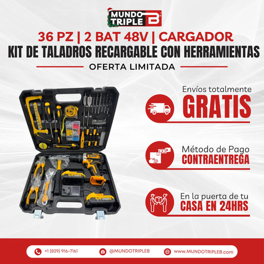 PowerDrill PRO™ 36PZ KIT DE TALADRO INALAMBRICO CON HERRAMIENTAS | Perfora Madera, Metal y Ladrillo con Facilidad – ¡Máxima Potencia en tus Manos!