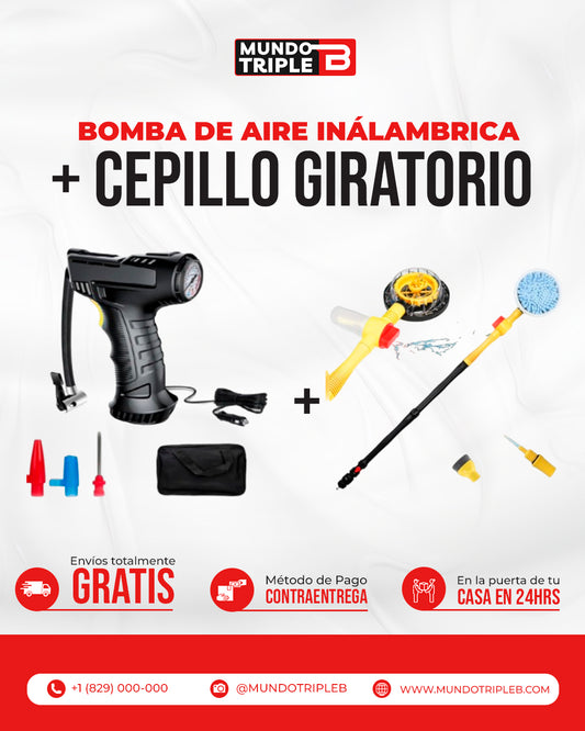 Compresor de aire inalámbrico + Cepillo Giratorio AutoCare™ | 🔧 ¡Inflador inalámbrico + lavado profesional en casa con un solo combo!