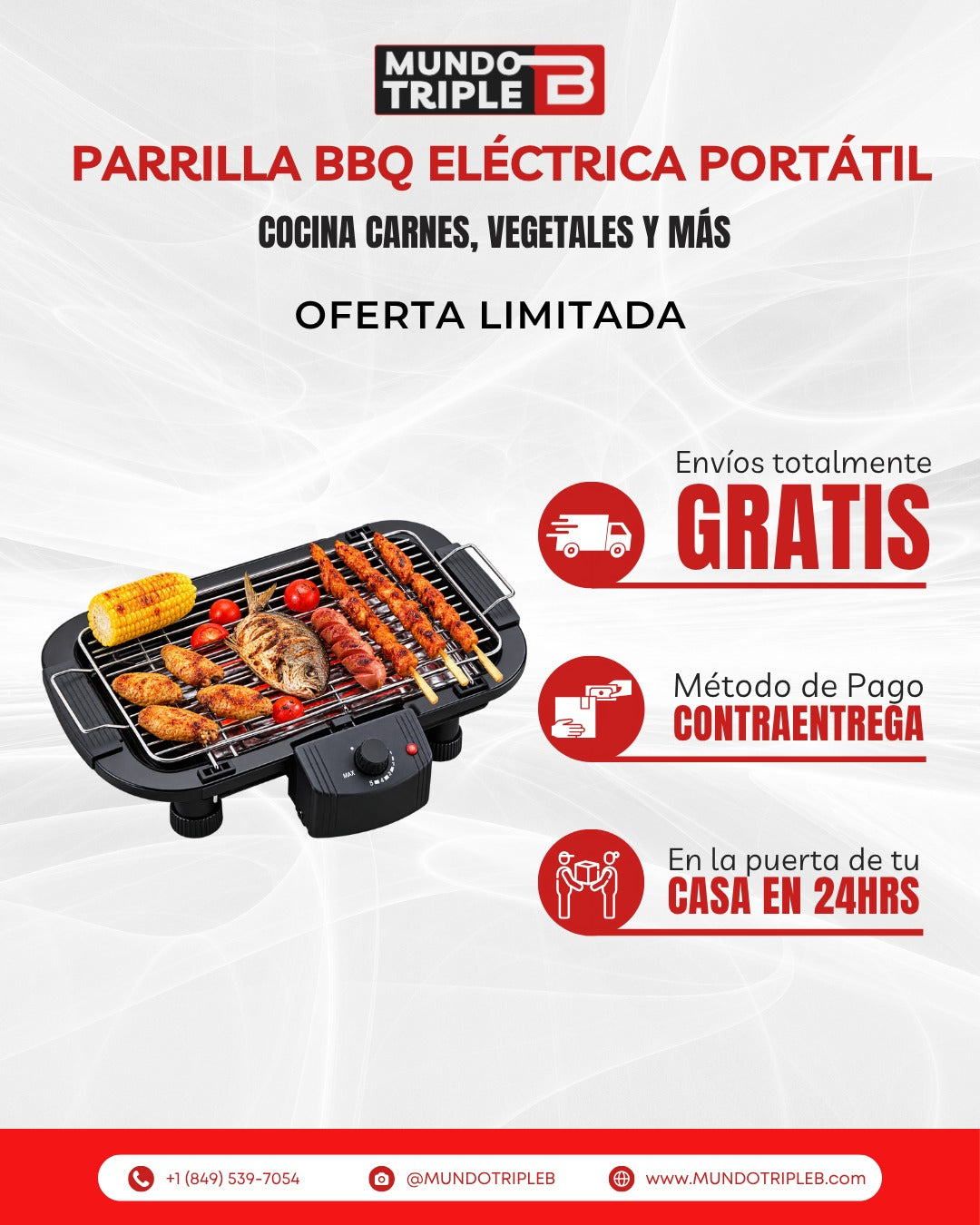Parrilla BBQ Eléctrica Portátil | Cocina Carnes, Vegetales y Más