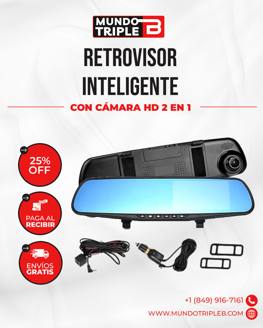 Retrovisor con Cámara SafeDrive™ | Protege tu carro y graba todo: Retrovisor 2 en 1 con Cámara
