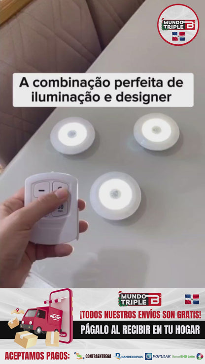 KIT DE 3 LUCES INALÁMBRICAS + CONTROL REMOTO: Brillo ajustable y temporizador | Comodidad y ahorro en cada clic